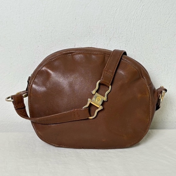 ETIENNE AIGNER Vintage Oval Leather Crossbody Unique Logo Hardware Classic - Picture 2 of 16